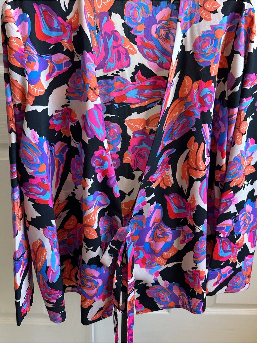 Topshop Black Floral Multicolor Wrap With Bottom Tie To Secure.